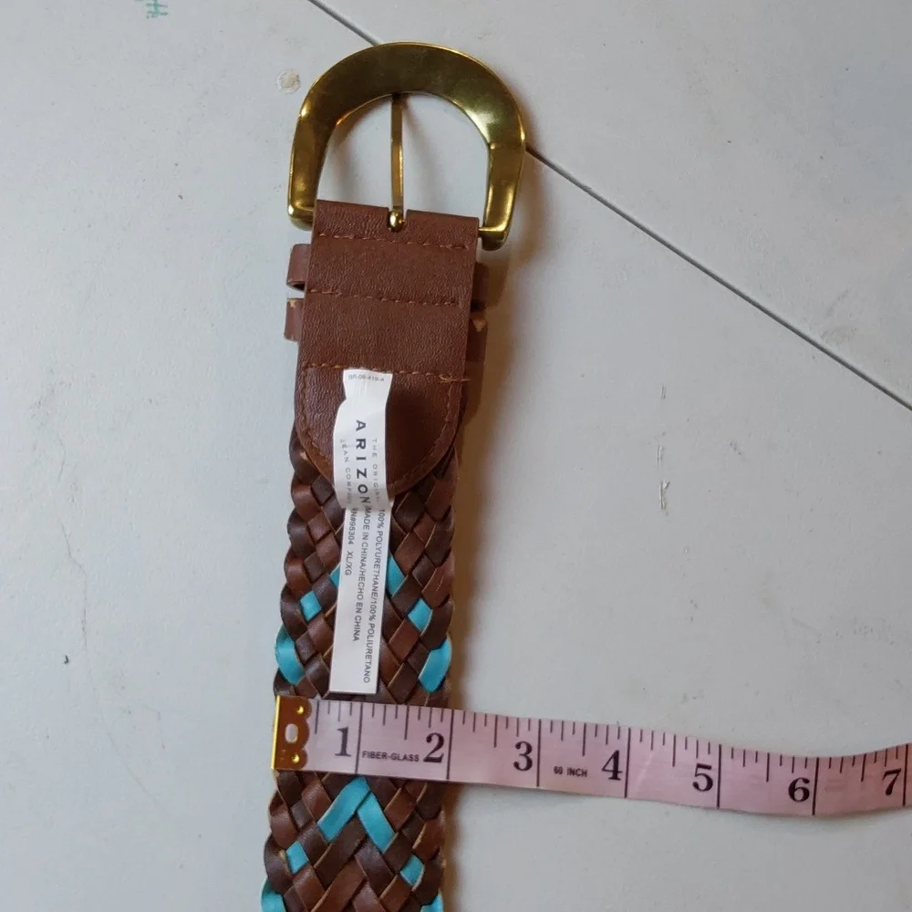 Arizona Jean Co. Womens Brown Braided Leather Belt with Turquoise Accents  Sz.XL